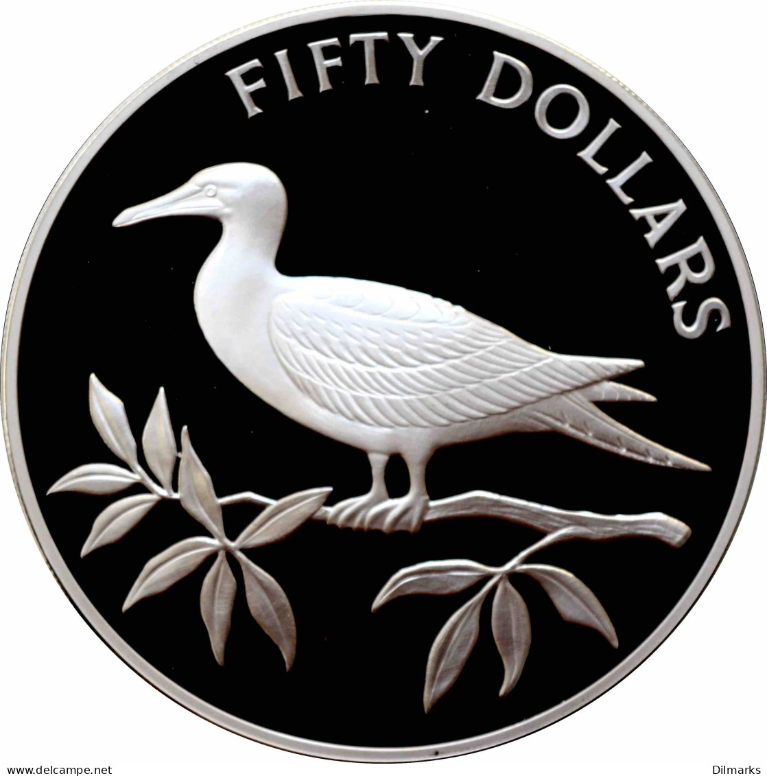 Belize 50 Dollars 1985, PROOF, &quot;Bird Conservation - Red-footed Booby&quot; Silver - Belize