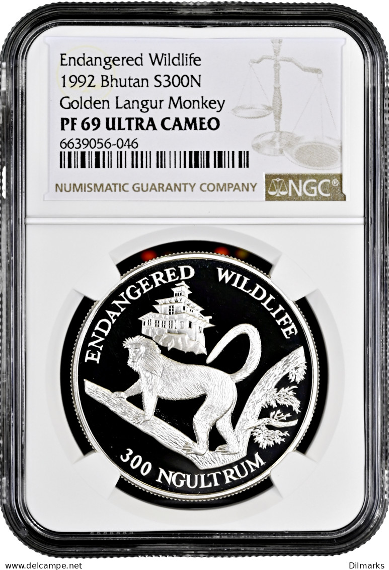 Bhutan 300 Ngultrums 1992, NGC PF69 UC, &quot;Endangered Wildlife - Golden Langur Monkey&quot; - Bhoutan