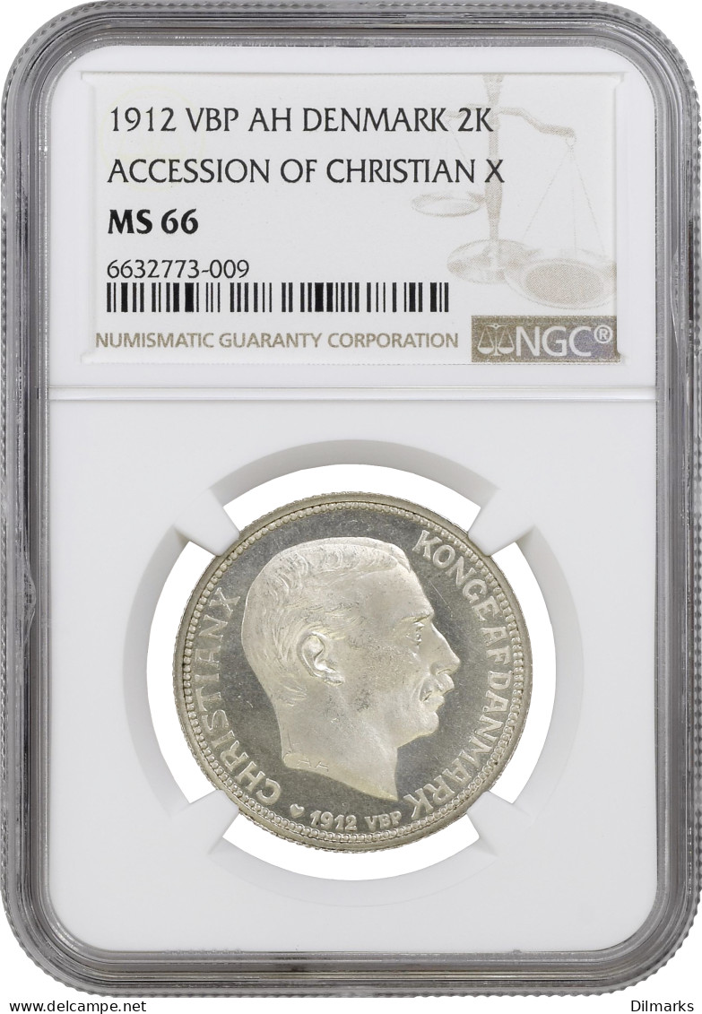 Denmark 2 Kroner 1912 VBP, NGC MS66, &quot;Death Of Frederik VIII And Accession Of Christian X&quot; Top Pop - Denmark