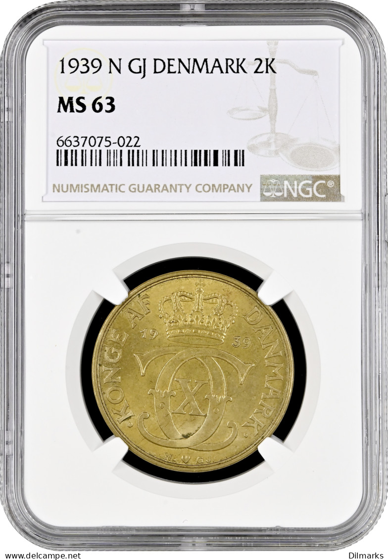 Denmark 2 Kroner 1939 N, NGC MS63, &quot;King Christian X (1912 - 1947)&quot; - Denmark