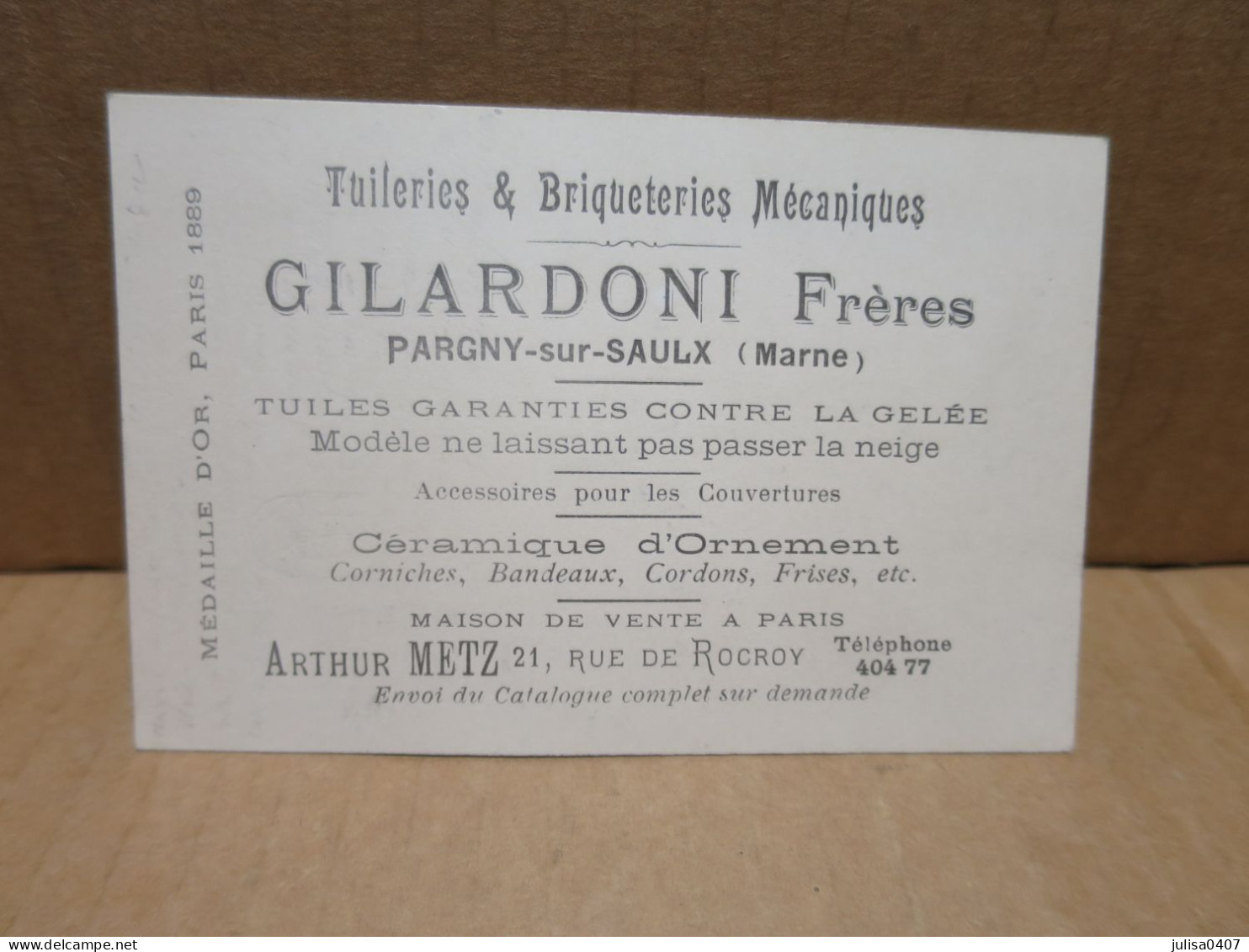 PARGNY SUR SAULX (51) Carte De Visite Tuileries Et Briqueteries Mécaniques GILARDONI - Pargny Sur Saulx