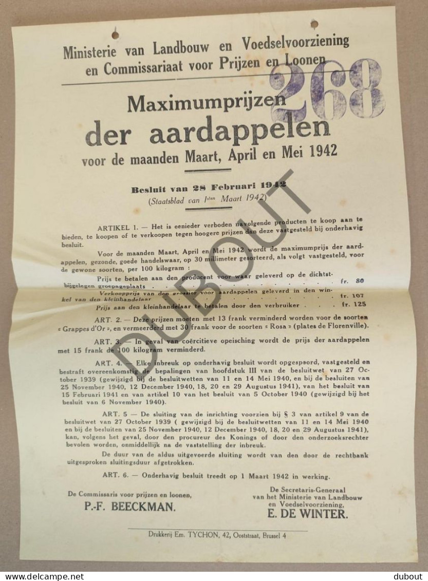 WOII - Affiche - 1942 Maximum Prijs Aardappelen  (P422) - Posters