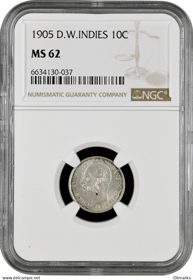 Danish West Indies 10 Cents 1905, NGC MS62, &quot;King Christian IX (1873 - 1906)&quot; - Czechoslovakia