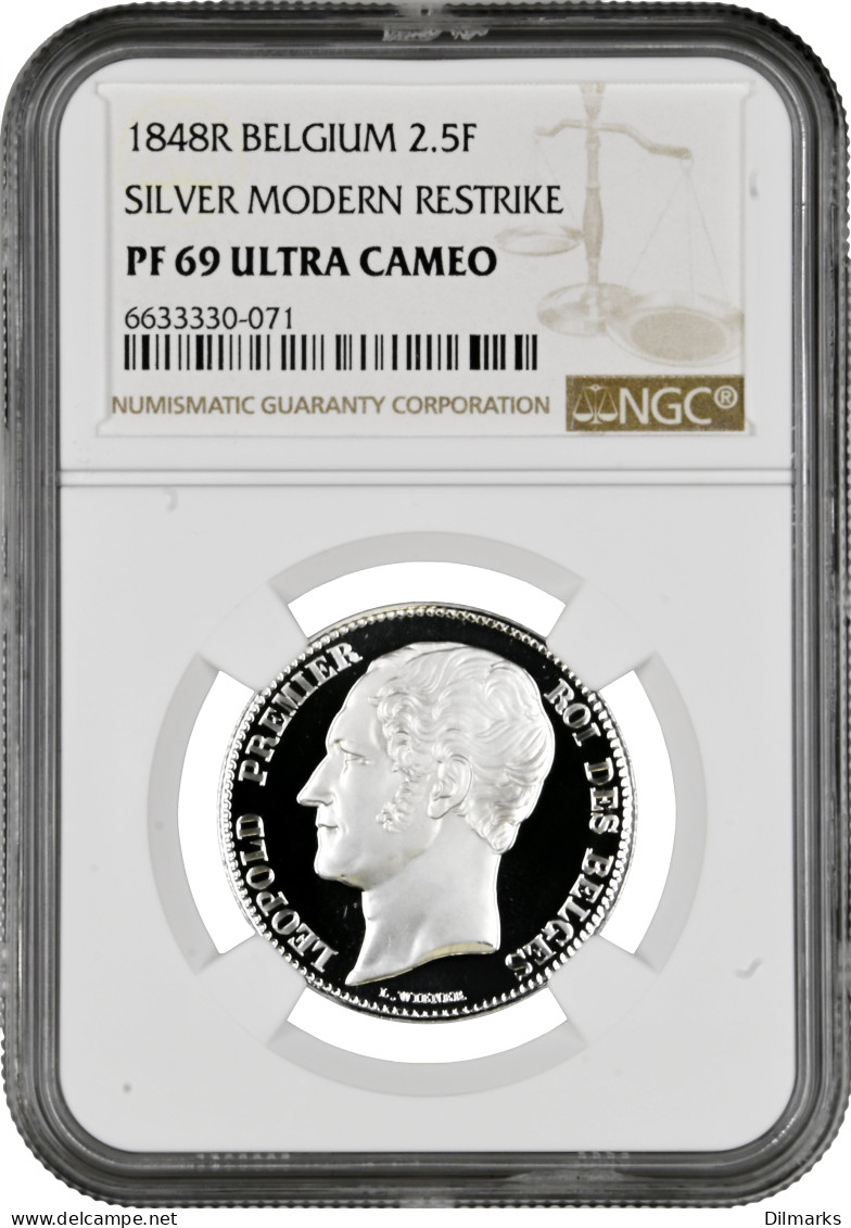 Belgium 2.5 Francs 1848, NGC PF69 UC RESTRIKE, &quot;King Leopold I (1832 - 1865)&quot; - Other & Unclassified