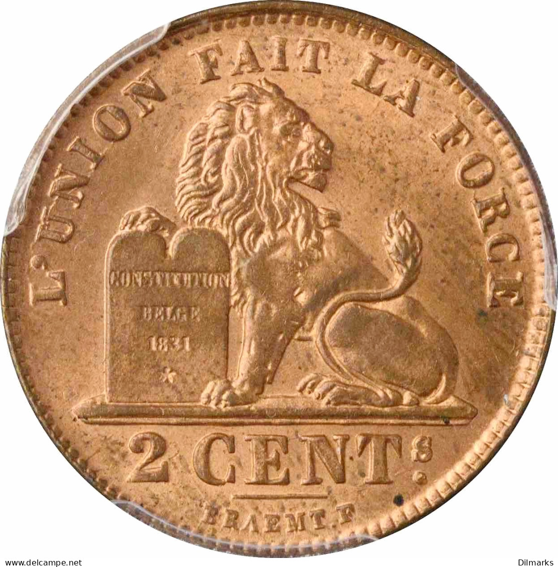 Belgium 2 Centimes 1919/4 French, PCGS MS64 RD, &quot;Albert I (1910 - 1934)&quot; Pop 1/0 - Autres & Non Classés