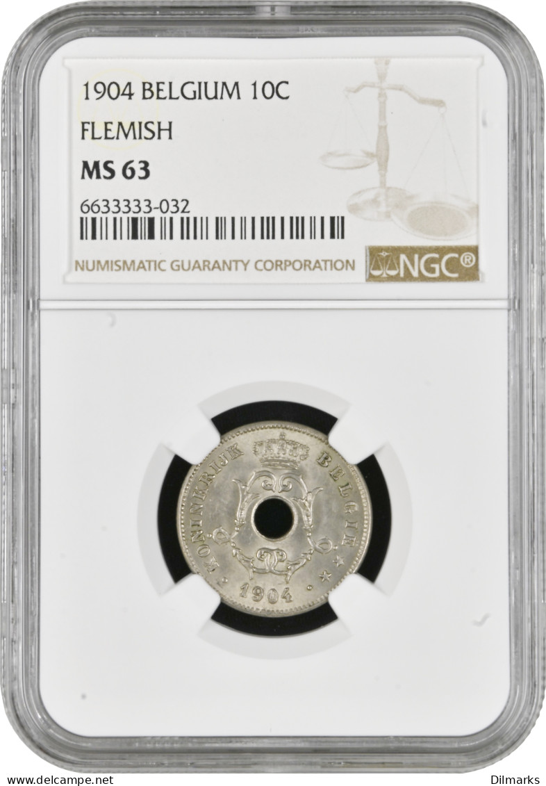 Belgium 10 Centimes 1904 Flemish, NGC MS63, &quot;King Leopold II (1865 - 1909)&quot; - Other & Unclassified