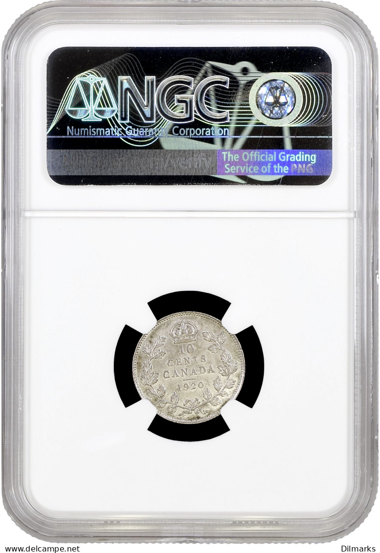 Canada 10 Cents 1920, NGC MS63, &quot;King George V (1911 - 1936)&quot; - Cameroun