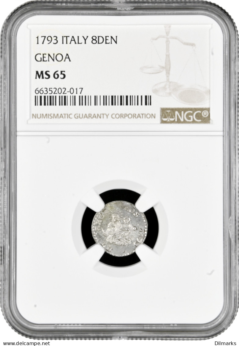 Genoa 8 Denari 1793, NGC MS65, &quot;Republic Of Genoa (1721 - 1797)&quot; Top Pop - Gabon