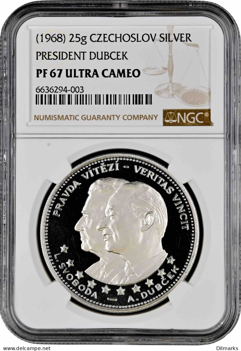 Czechoslovakia 10 Ducats 1968, NGC PF67 UC, &quot;Alexander Dubcek - Truth Wins&quot; - Tchécoslovaquie