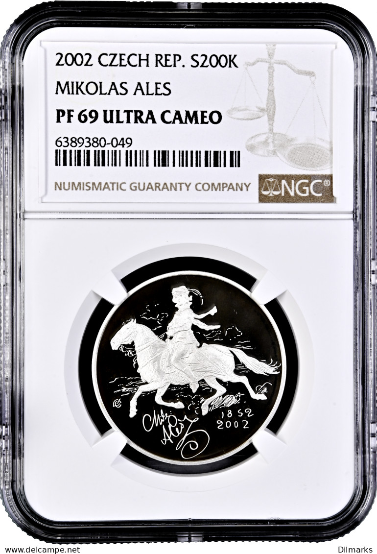 Czech Republic 200 Korun 2002, NGC PF69 UC, &quot;150th Anniversary - Birth Of Mikolas Ales&quot; - Czech Republic