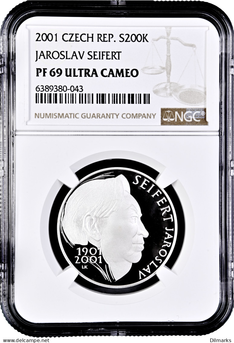 Czech Republic 200 Korun 2001, NGC PF69 UC, &quot;100th Anniversary - Birth Of Jaroslav Seifert&quot; Top Pop - Czech Republic