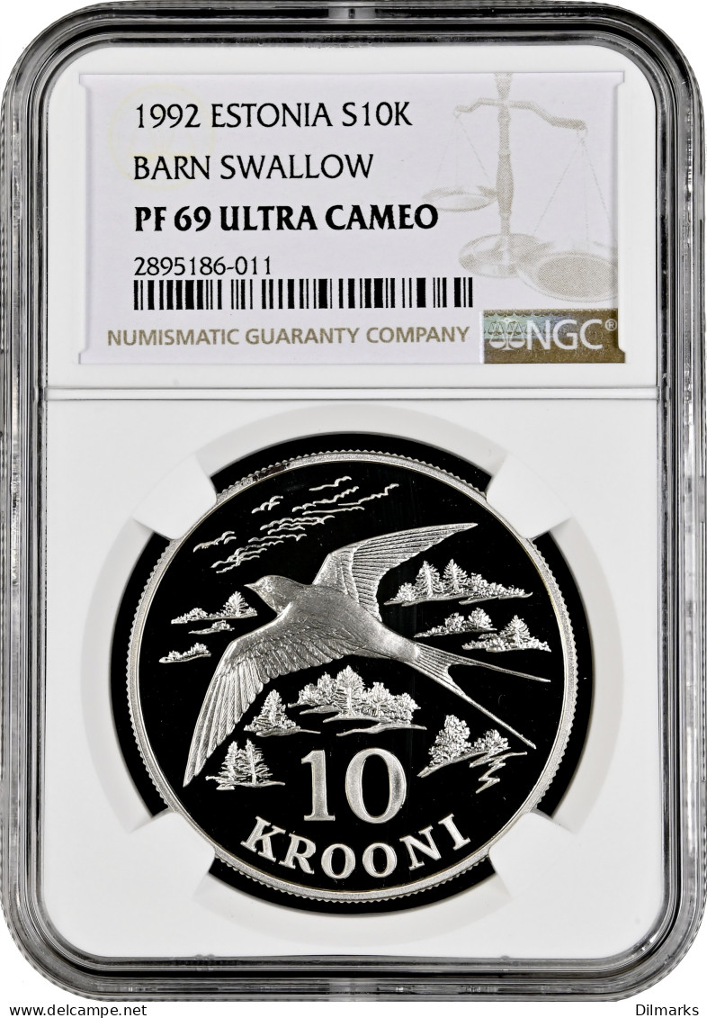 Estonia 10 Krooni 1992, NGC PF69 UC, &quot;Barn Swallow&quot; - Estonie