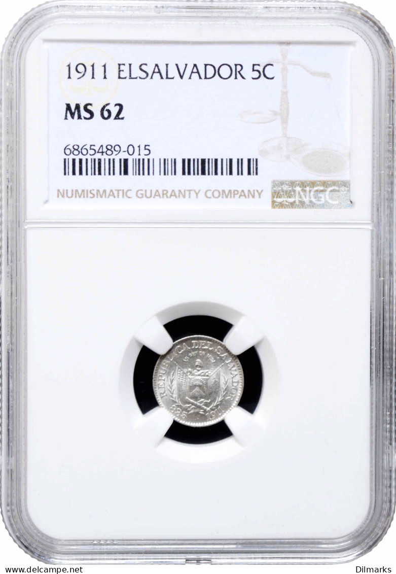 El Salvador 5 Centavos 1911, NGC MS62, &quot;Republic Of El Salvador (1889 - 1918)&quot; - El Salvador