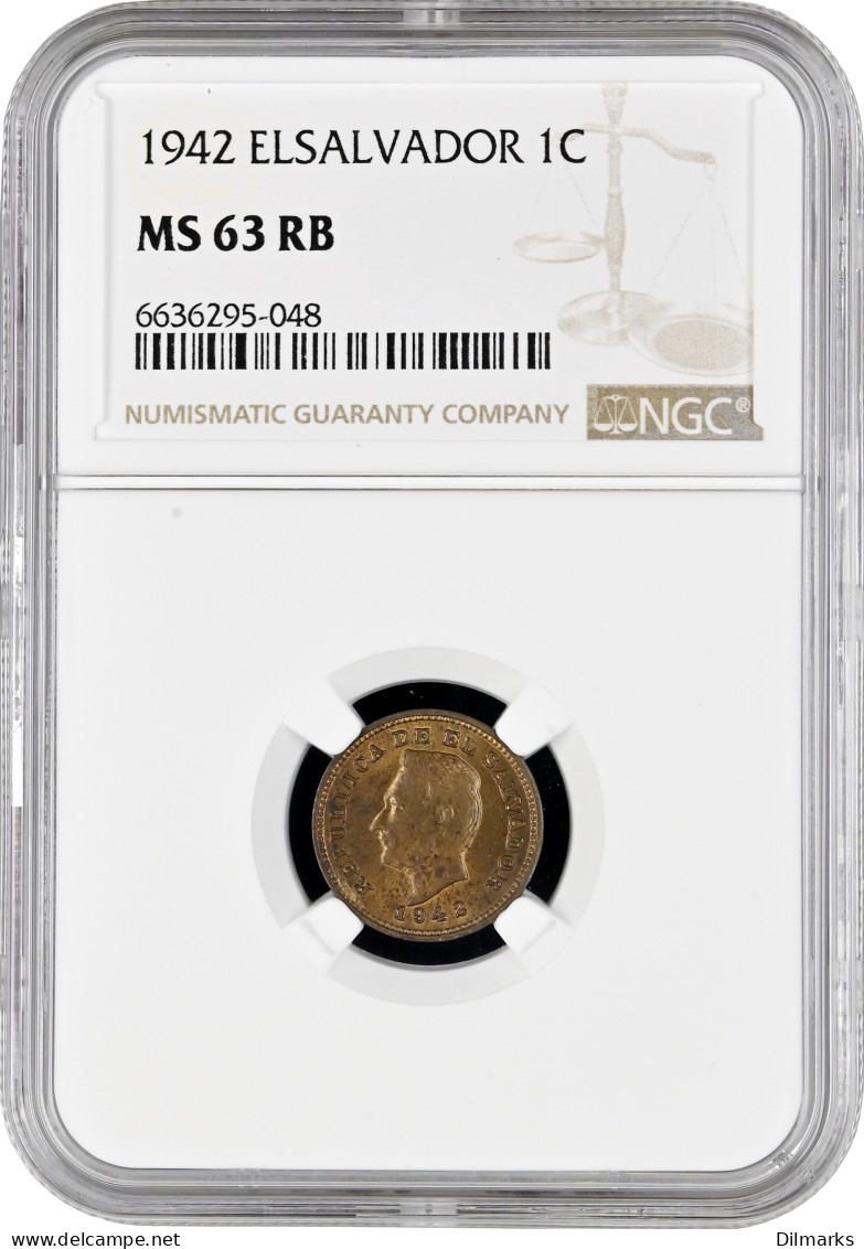 El Salvador 1 Centavo 1942, NGC MS63 RB, &quot;Republic Of El Salvador (1919 - 2001)&quot; - Salvador