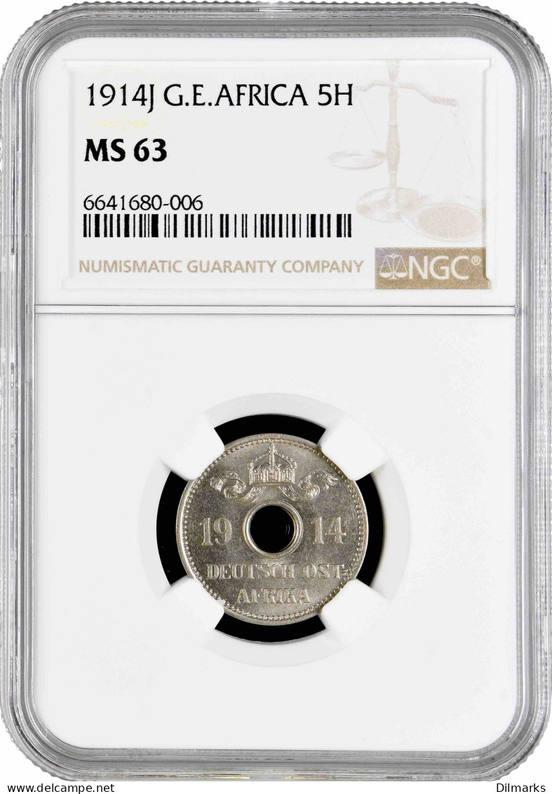 German East Africa 5 Hellers 1914 J, NGC MS63, &quot;Rupie (1904 - 1916)&quot; - 2, 3 & 5 Mark Silver