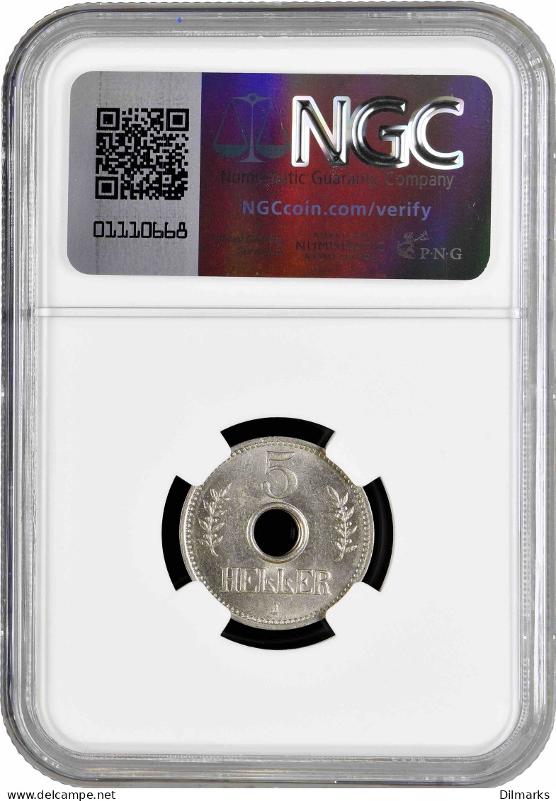 German East Africa 5 Hellers 1914 J, NGC MS63, &quot;Rupie (1904 - 1916)&quot; - 2, 3 & 5 Mark Argent