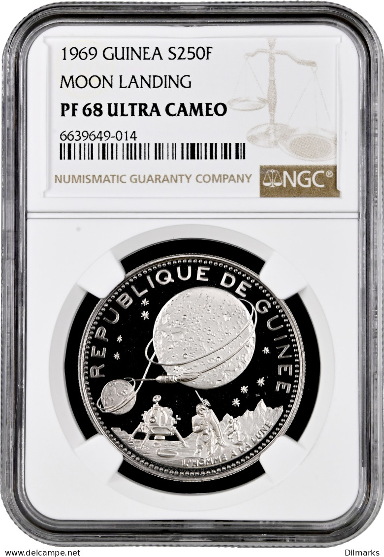 Guinea 250 Francs 1969, NGC PF68 UC, &quot;10th Anniversary - Moon Landing&quot; - Guinea