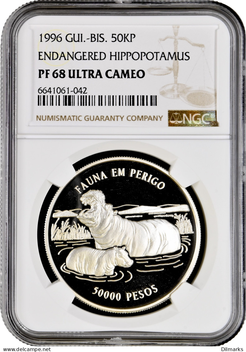 Guinea-Bissau 50.000 Pesos 1996, NGC PF68 UC, &quot;Endangered Hippopotamus&quot; Pop 1/0 - Guinée