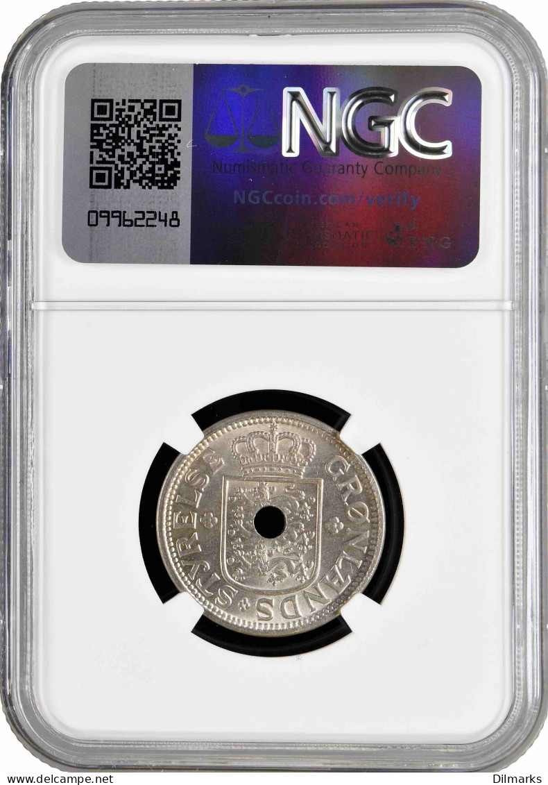 Greenland 25 Ore 1926 HCN, NGC UNC Det., &quot;Christian X (1912 - 1947)&quot; WITH HOLE - Greenland