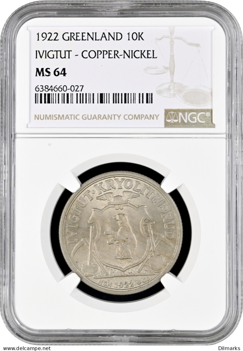 Greenland 10 Kroner 1922, NGC MS64, &quot;The Cryolite Mining And Trading Company&quot; - Grönland