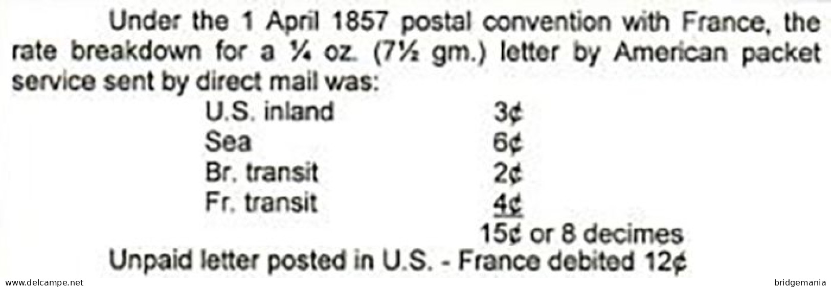 MTM097 - 1859 TRANSATLANTIC LETTER USA TO FRANCE Steamer FULTON - UNPAID - Storia Postale