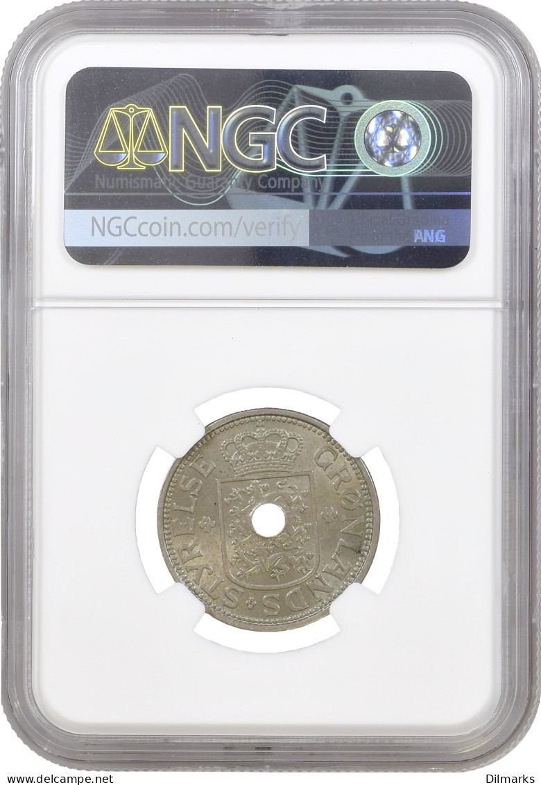 Greenland 25 Ore 1926 HCN, NGC MS62, &quot;King Christian X (1912 - 1947)&quot; WITH HOLE - Grönland