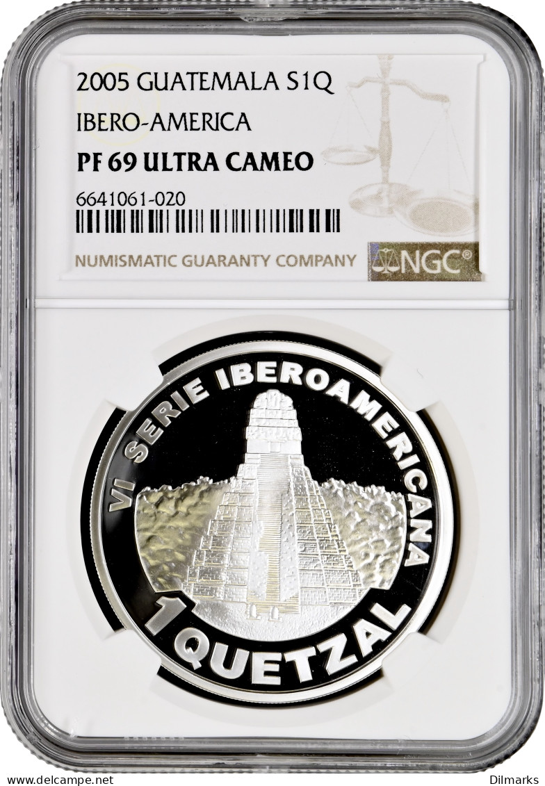 Guatemala 1 Quetzal 2005, NGC PF69 UC, &quot;Ibero-America - Tikal Temple&quot; - Guatemala