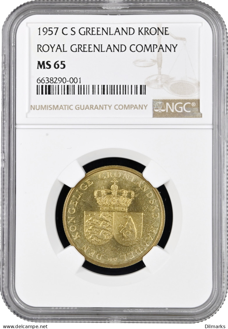 Greenland 1 Krone 1957 C S, NGC MS65, &quot;Danish State (1953 - 1979)&quot; - Greenland