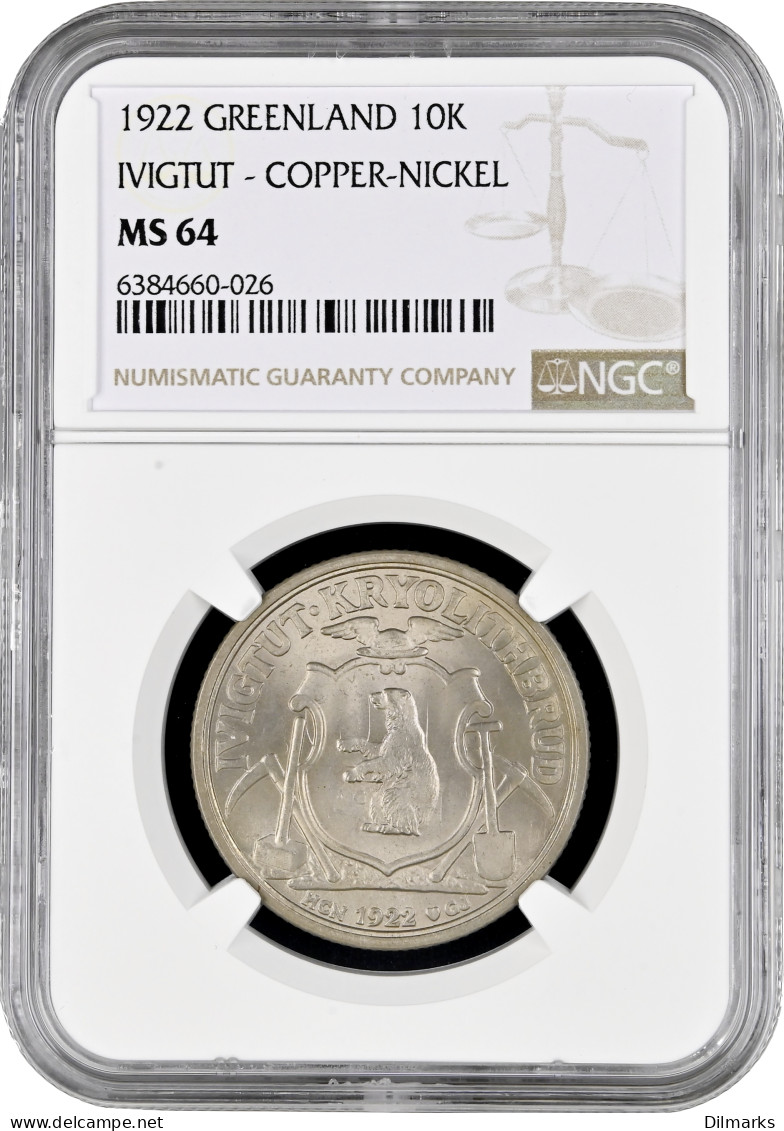 Greenland 10 Kroner 1922, NGC MS64, &quot;The Cryolite Mining And Trading Company&quot; - Greenland