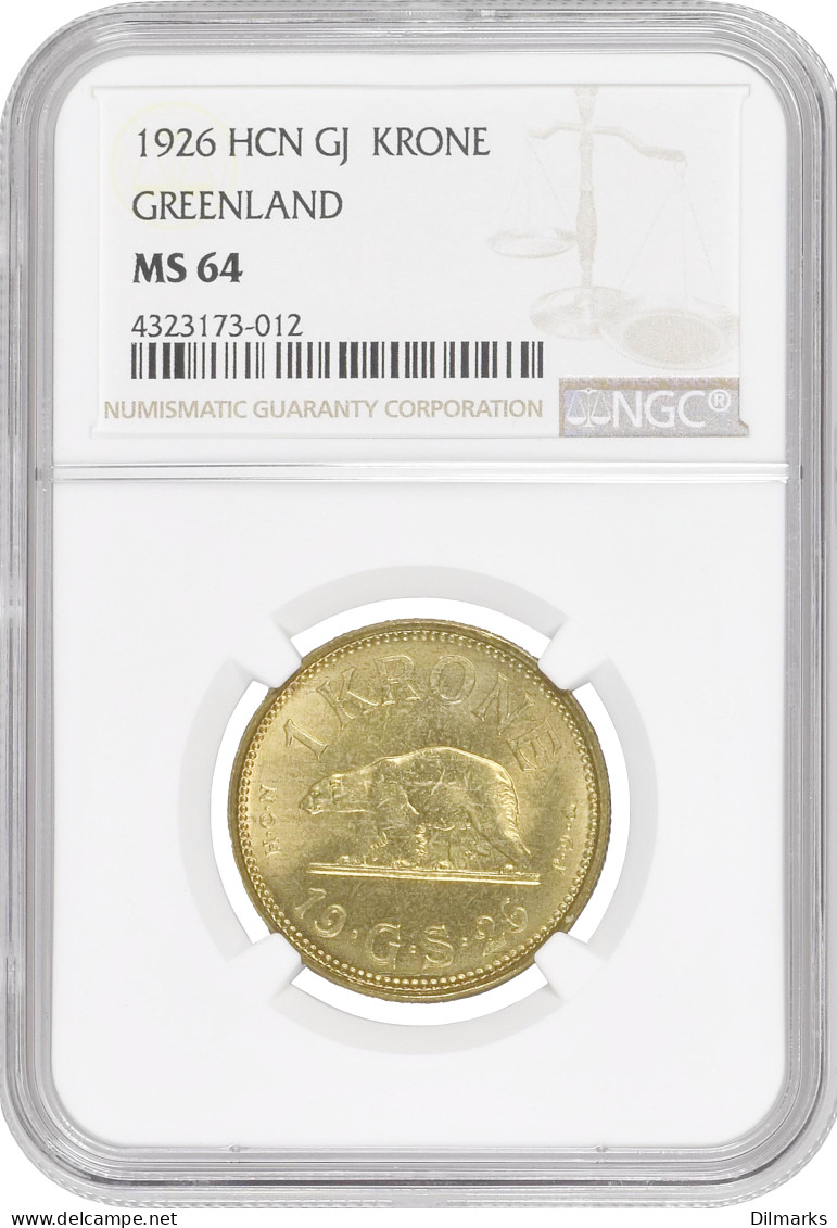 Greenland 1 Krone 1926, NGC MS64, &quot;Krone (1926 - 1964)&quot; - Greenland