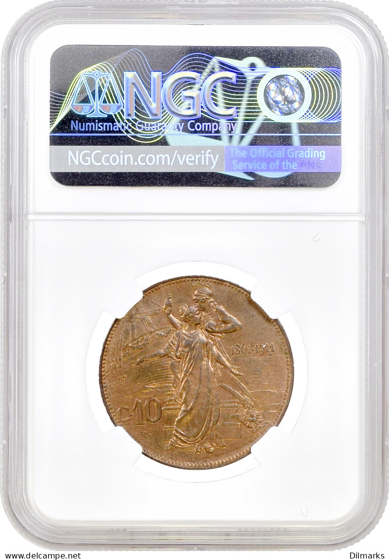 Italy 10 Centesimi 1911, NGC MS65 RB, &quot;50th Anniversary Of The Kingdom&quot; - Israel