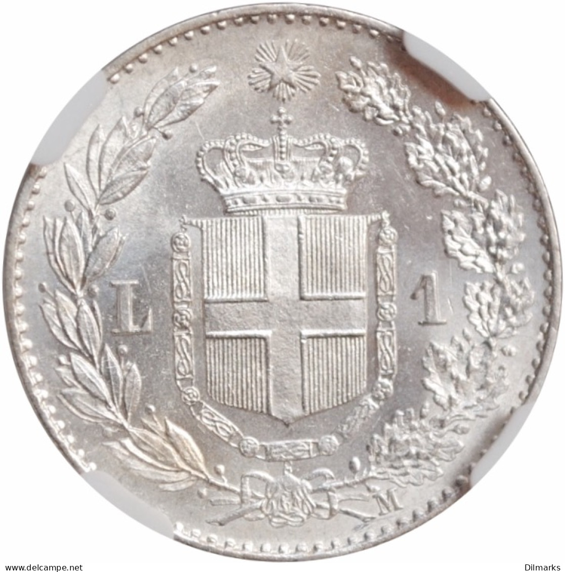 Italy 1 Lira 1887 M, NGC MS61, &quot;King Umberto I (1878 - 1900)&quot; - Israël