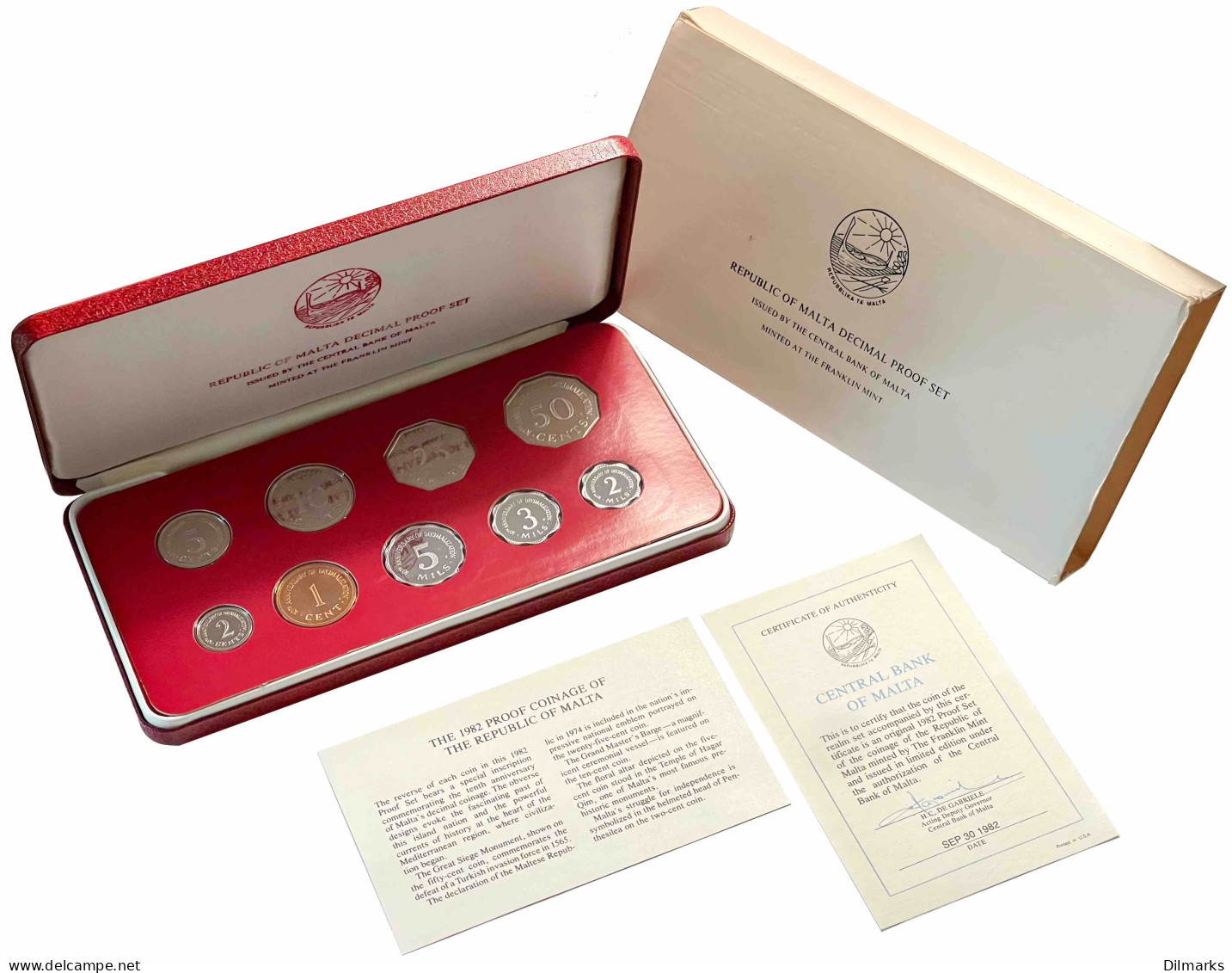 Malta 1 -50 Cents, 2 - 5 Mils 1982, PROOF SET, &quot;10th Anniver. Of Decimalization&quot; - Malta