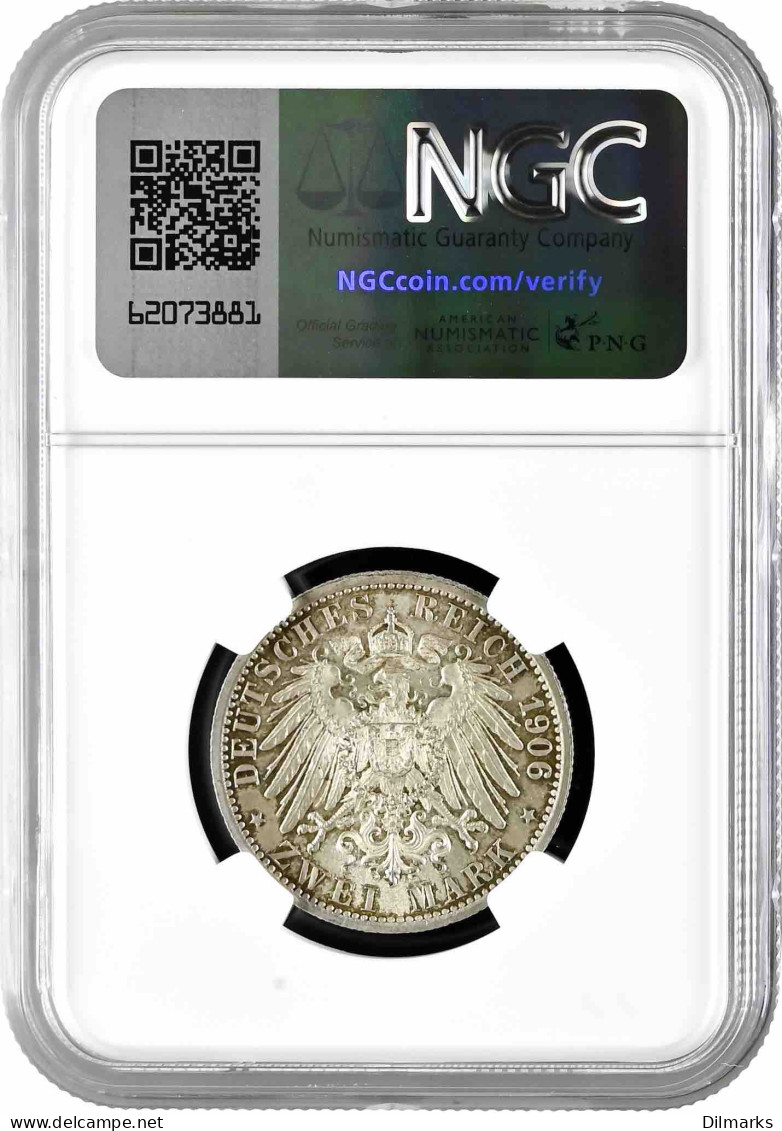 Lippe-Detmold 2 Mark 1906, NGC MS65, &quot;Prince Leopold IV (1905 - 1918)&quot; - 2, 3 & 5 Mark Silber