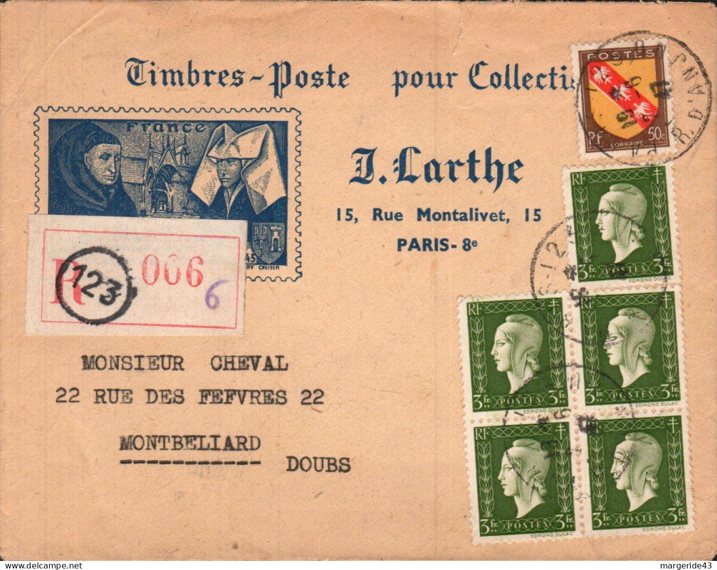 AFFRANCHISSEMENT COMPOSE SUR LETTRE  RECOMMANDEE DE PARIS 123 - Tariffe Postali