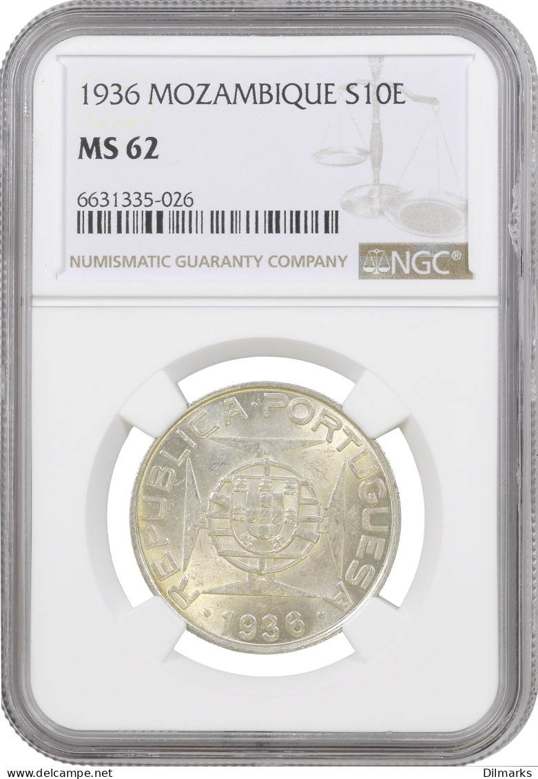 Mozambique 10 Escudos 1936, NGC MS62, &quot;Portuguese Colony (1935 - 1974)&quot; - Mosambik