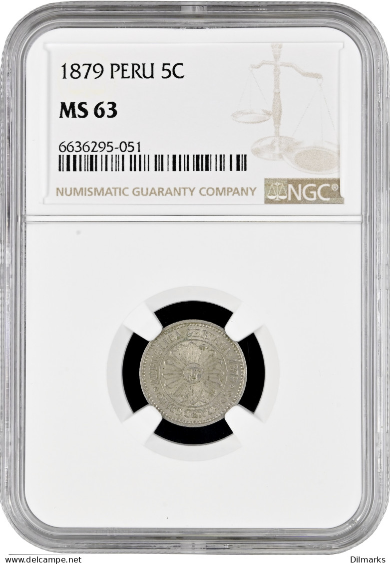 Peru 5 Centavos 1879, NGC MS63, &quot;Republica Del Peru (1863 - 1917)&quot; - Pérou