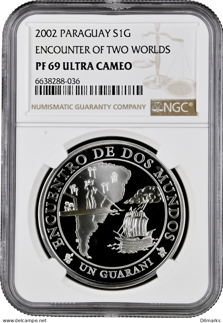 Paraguay 1 Guarani 2002, NGC PF69 UC, &quot;V Ibero-America - Navigation&quot; - Paraguay