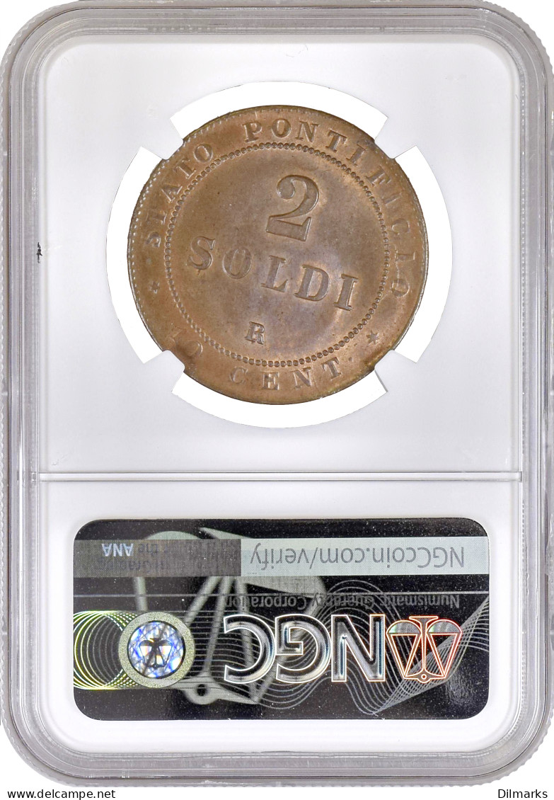 Papal States 2 Soldi 1866 R, NGC MS64 RB, &quot;Pius IX (1846 - 1878)&quot; Top Pop - Panamá