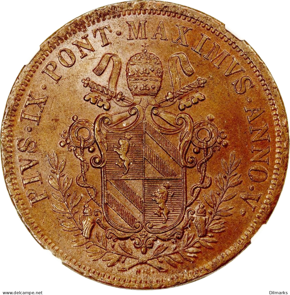 Papal States 5 Baiocchi 1850 B, NGC MS65 BN, &quot;Pope Pius IX (1846-1878)&quot; Top Pop - Panama