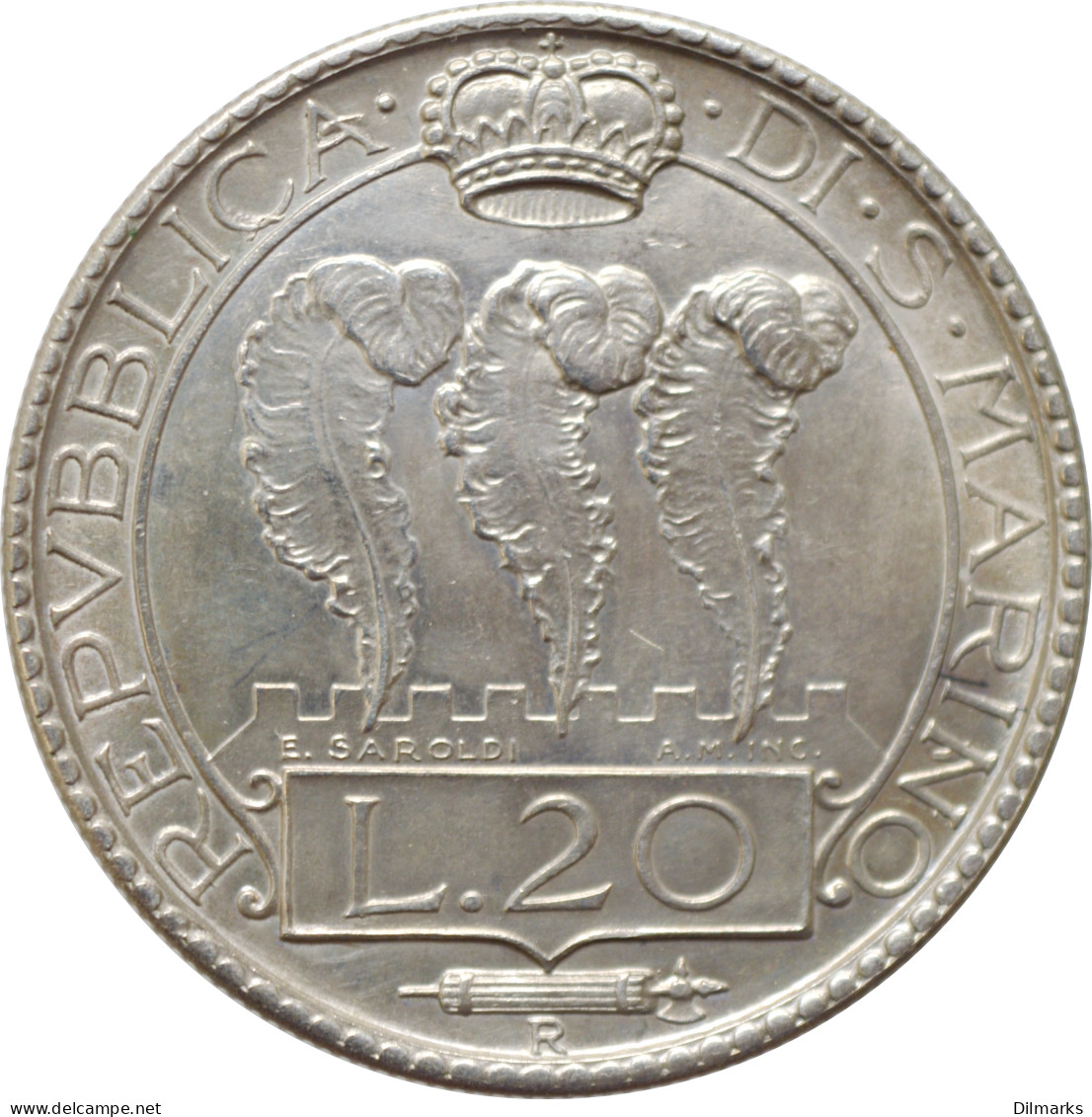 San Marino 20 Lire 1935 R, AU, &quot;Republic Of San Marino (1864 - 1938)&quot; - Saint-Marin