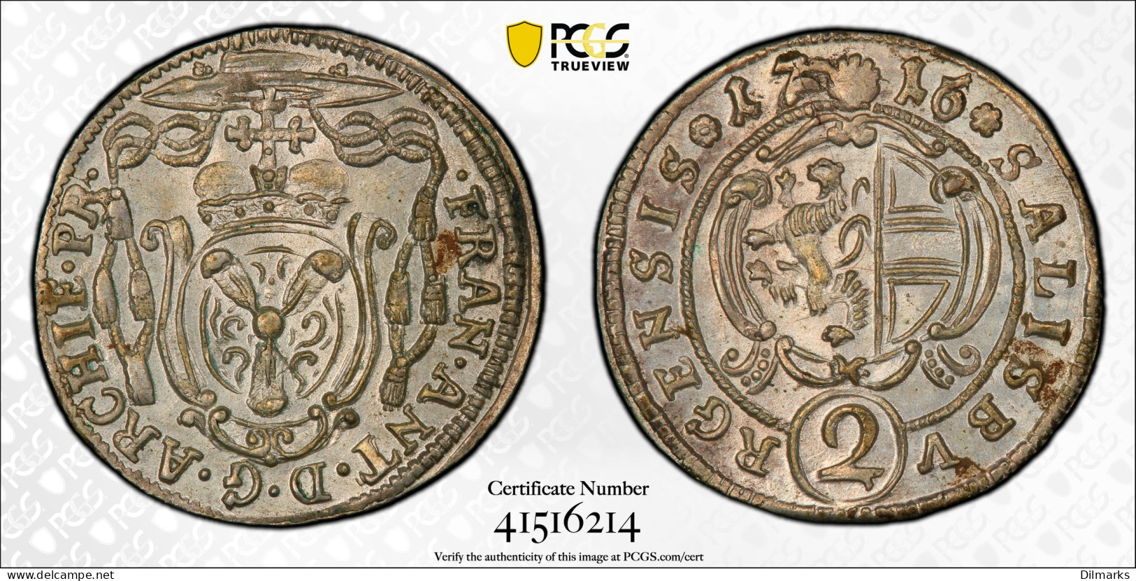 Salzburg 2 Kreuzer 1716/5, PCGS MS64, &quot;Prince-Erzbischof Franz Anton (1709 - 1727)&quot; Top Pop - Autres – Afrique