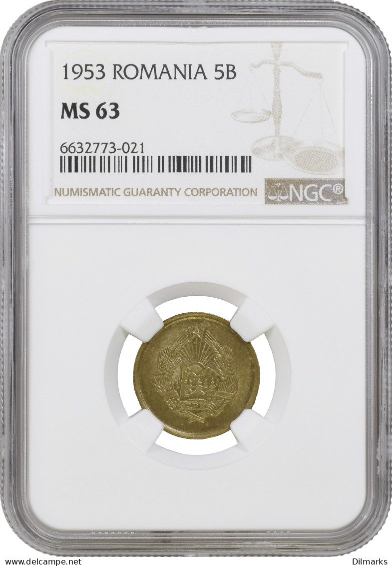 Romania 5 Bani 1953, NGC MS63, &quot;Socialist Republic (1948 - 1989)&quot; - Romania