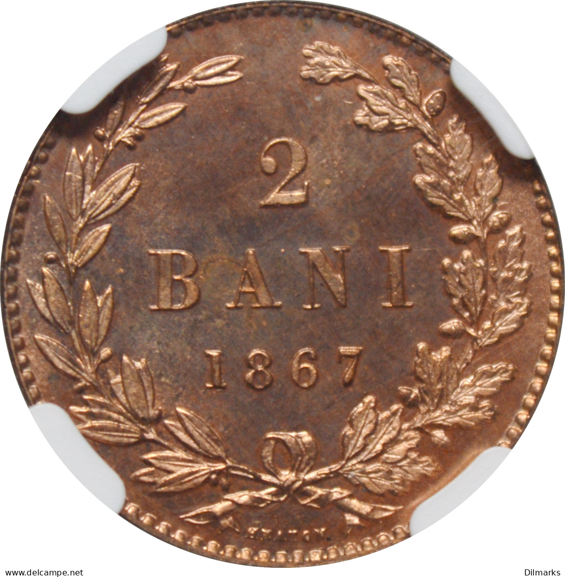 Romania 2 Bani 1867 HEATON, NGC MS64 RB, &quot;Domnitor Carol I (1866 - 1881)&quot; - Autres – Afrique