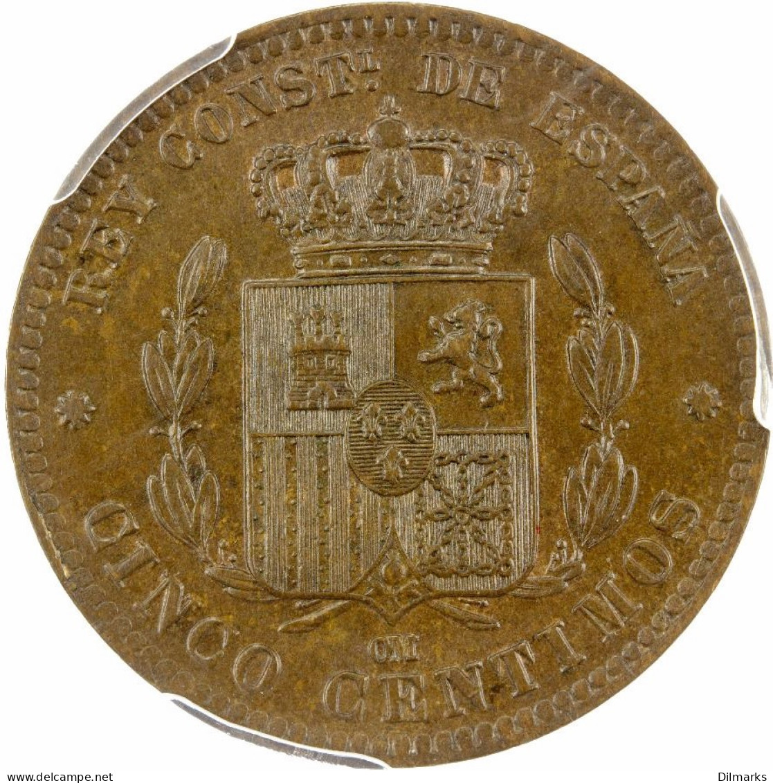 Spain 5 Centimos 1879 OM, PCGS MS63 BN, &quot;King Alfonso XII (1874 - 1885)&quot; - Other & Unclassified