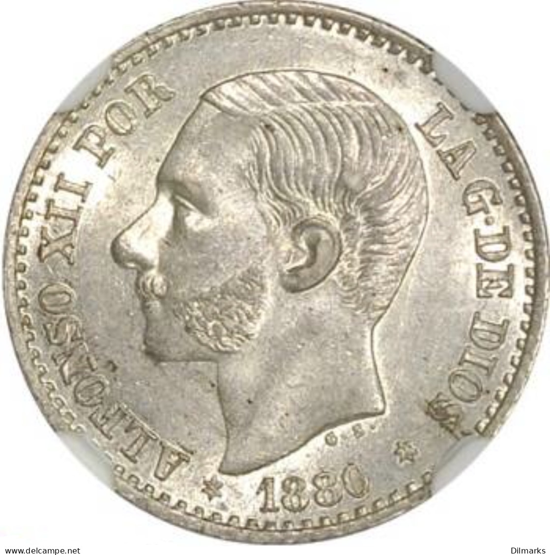 Spain 50 Centimos 1880 MS-M, NGC MS63, &quot;King Alfonso XII (1874 - 1885)&quot; - Autres – Afrique