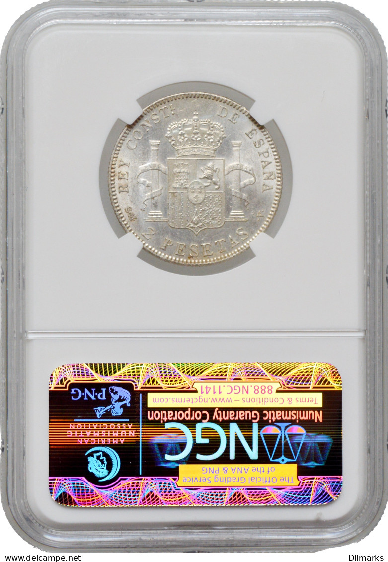 Spain 2 Pesetas 1905 SMV, NGC MS62, &quot;King Alfonso XIII (1886 - 1931)&quot; - Other & Unclassified