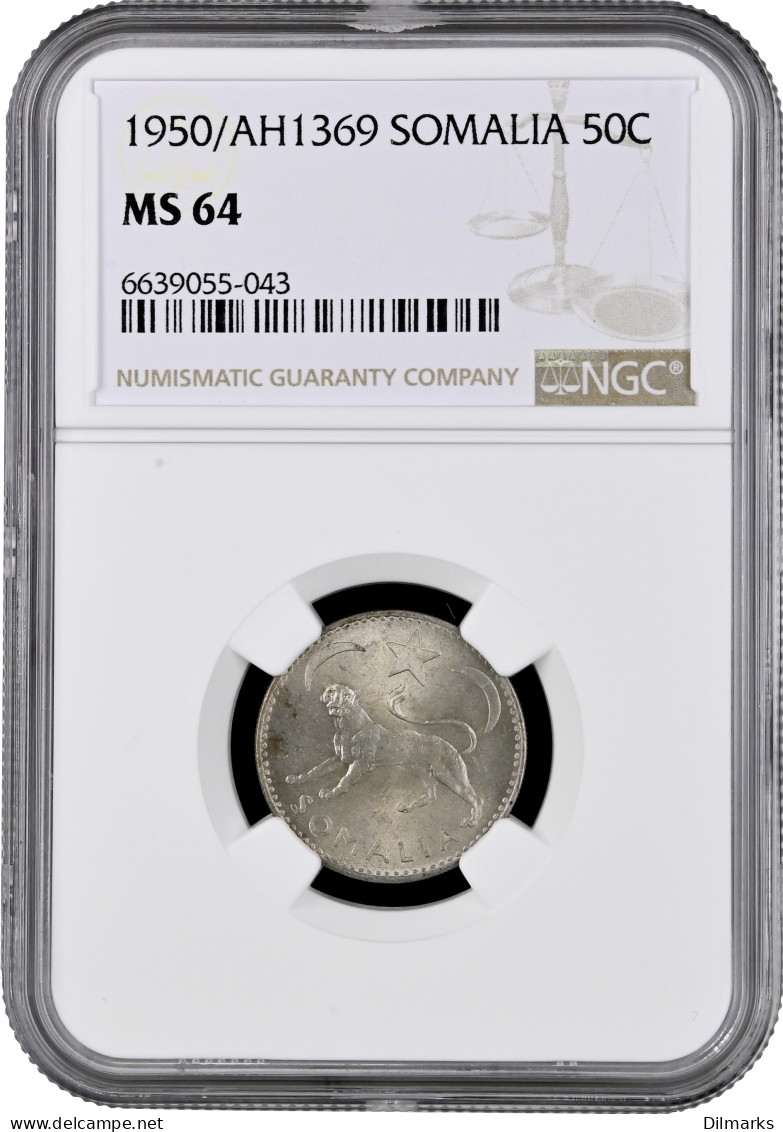 Somalia 50 Centesimi 1950, NGC MS64, &quot;UN Trust Territory Under Italian Administration (1950 - 1960)&quot; - Somalië