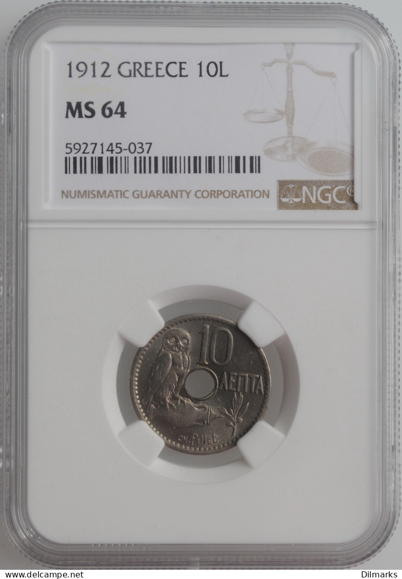 Greece 10 Lepta 1912, NGC MS64, &quot;King George I (1863 - 1922)&quot; - Grecia