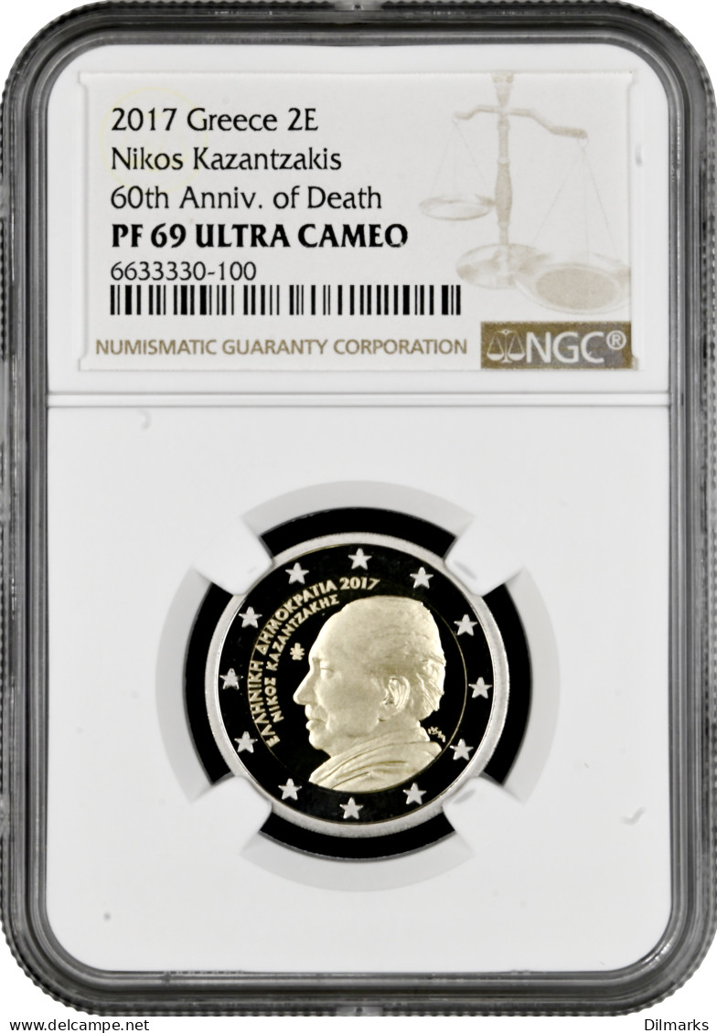 Greece 2 Euro 2017, NGC PF69 UC, &quot;60th Anniversary - Nikos Kazantzakis&quot; Top Pop - Grecia